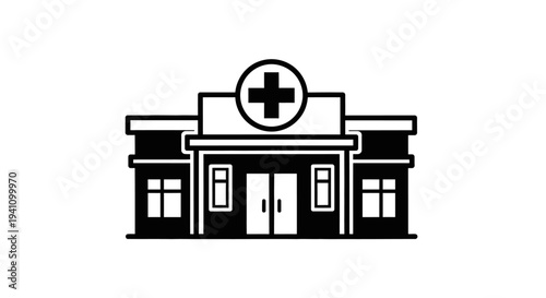 Medical building with cross symbol.