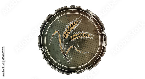 Vintage beer bottle cap with wheat illustration