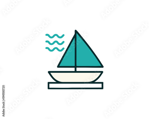 Sailboat on Water with Waves Nautical Travel Logo Maritime Adventure