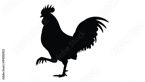 A black silhouette of a rooster standing on one leg