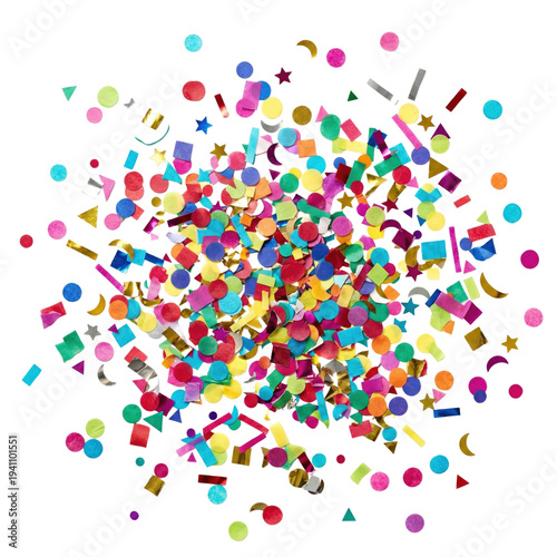 Colorful festive confetti explosion on transparent background
