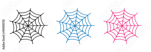 Colorful spider web icons in black, blue and pink