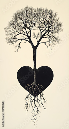 A heart-shaped tree with roots that extend into tree