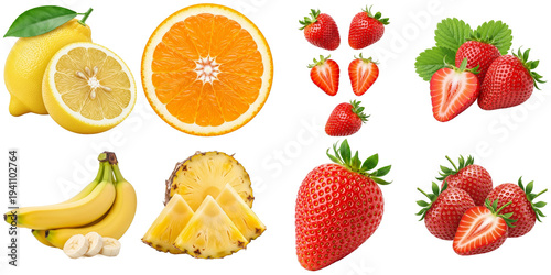 Assorted fresh fruits isolated on a transparent background 4