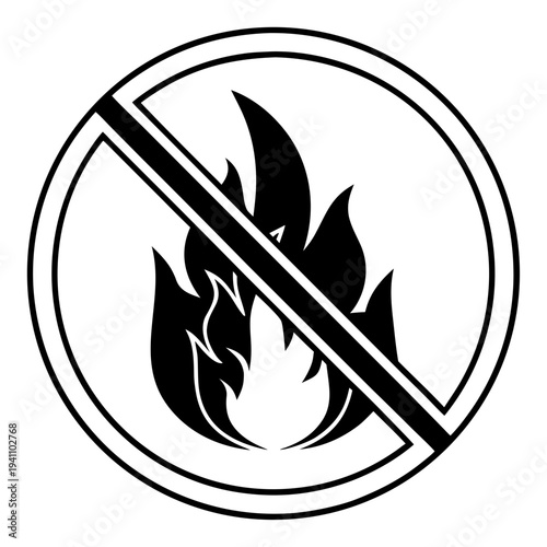 no fire symbol, non flammable icon, no flame sign, fire prohibition symbol, flame crossed out, fire safety icon, prohibited fire sign, no open flame icon, warning flame symbol, safety symbol vector, h
