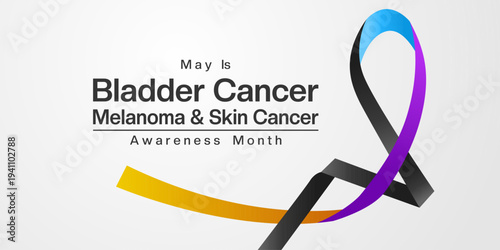 May is National Bladder, Melanoma And Skin Cancer Awareness Month. Ribbon. Suitable for posters, banners, social media and more. White background.
