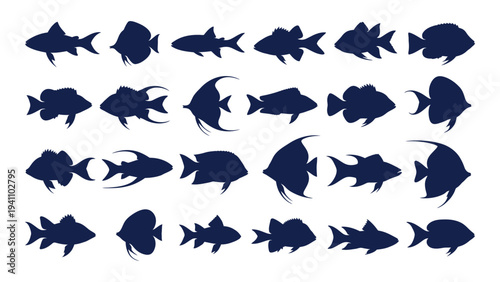 A collection of dark blue fish silhouettes