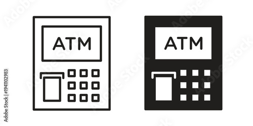 Atm icon, line pictogram on white.