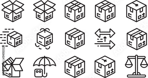 Package and shipping with boxes and scales package shipping symbols box delivery signs packaging logistics