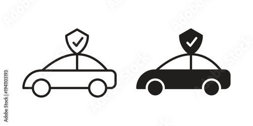 Auto insurance icon, line pictogram on white.