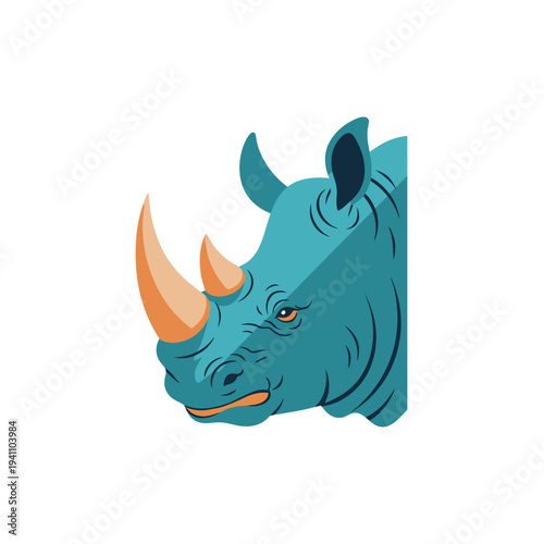 Teal colored rhino head illustration.