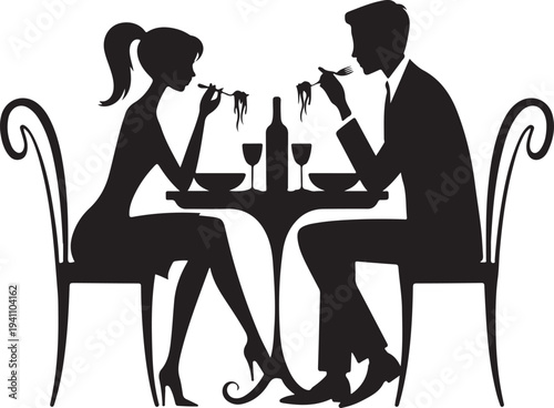 Romantic Italian dinner silhouette with wine creates intimate moment, perfect for Valentine's Day card design or restaurant promotion - Copy