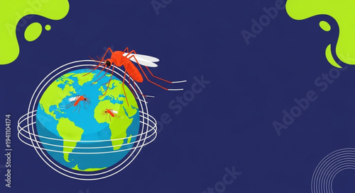 World Malaria Day Mosquitoes circling the globe, spreading disease, global health concerns, disease transmission, vector-borne illnesses