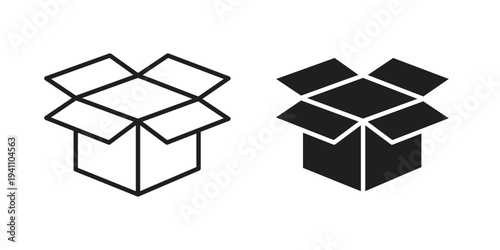 Box opened icon, line pictogram on white.