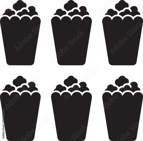 Set of Minimalist black popcorn bag snack silhouette vector icon