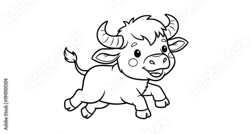 A cute cartoon bull illustration in a playful running pose