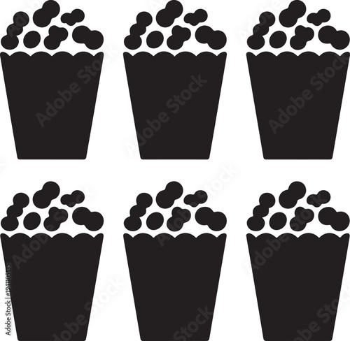 Set of Minimalist black popcorn bag snack silhouette vector icon