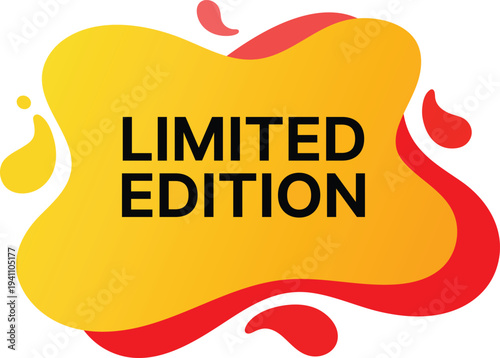 Yellow and red abstract shape with black text limited edition