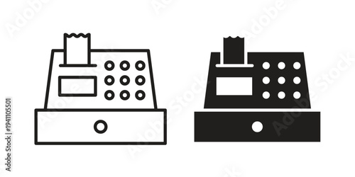 Cash register icon, line pictogram on white.