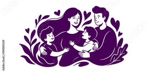 Happy Family Hugging Together with Children in a Loving Embrace.