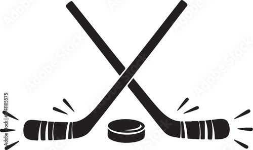 Hockey Sticks and Puck Graphic Illustration in Black White