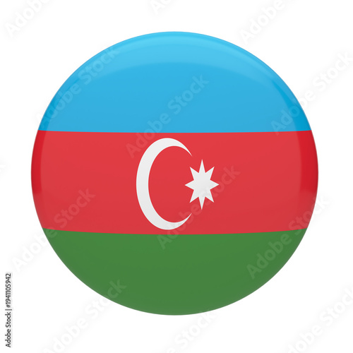 Free Download Azerbaijan flag button icon with glossy 3d texture and crescent with star symbol - GFXLoad