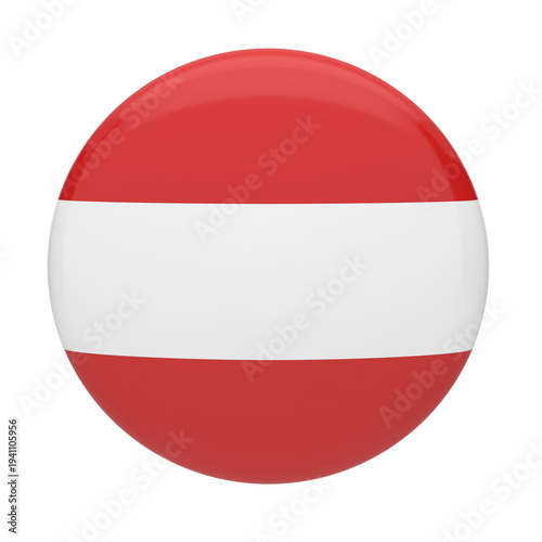 Austria flag button icon with glossy 3d texture and national red white stripes
