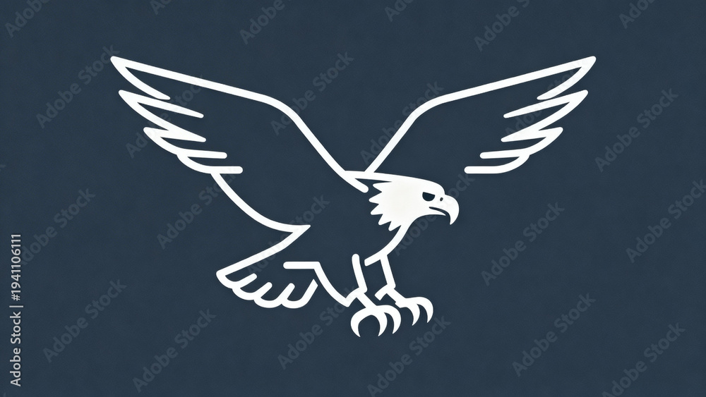 Fototapeta premium Majestic eagle outline emblem featuring detailed wings and clean line styling. Suitable for logos, sports branding, patriotic themes, wildlife projects, and corporate identity concepts.