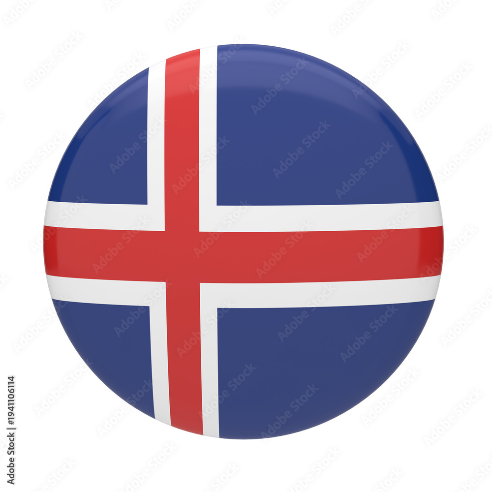 Fototapeta premium Iceland flag button, 3d glossy round national symbol of Iceland, isolated icon