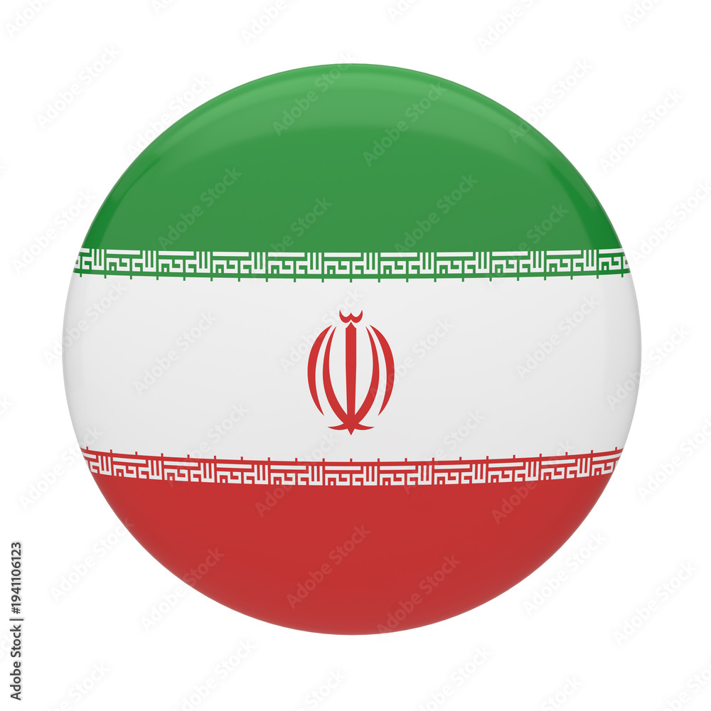 Fototapeta premium Iran flag button, 3d glossy round national symbol of Iran, isolated icon design