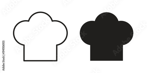 Chef hat icon, line pictogram on white.