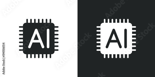 Artificial intelligence microchip icon. Computer processor unit and machine learning technology hardware. Filled single symbol. Flat style sign. Solid glyph vector illustration