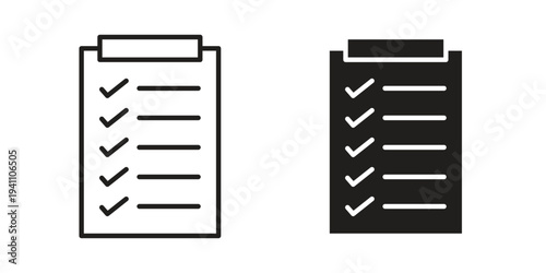 Clipboard check icon, line pictogram on white.