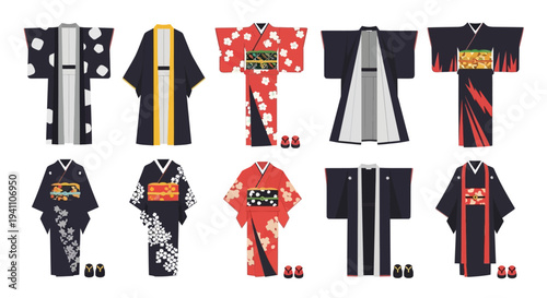 Collection of Japanese Kimono Outfits and Footwear