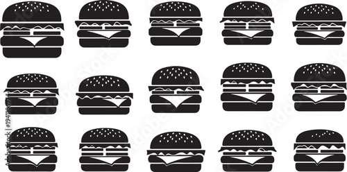 Seamless Pattern of Black and White Burger Illustrations