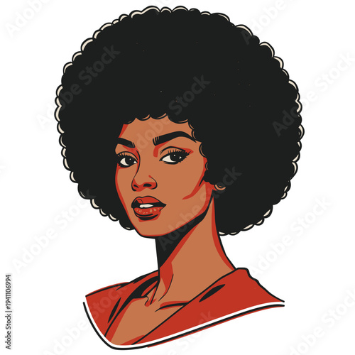 Afro woman portrait with big curly hair looking ahead