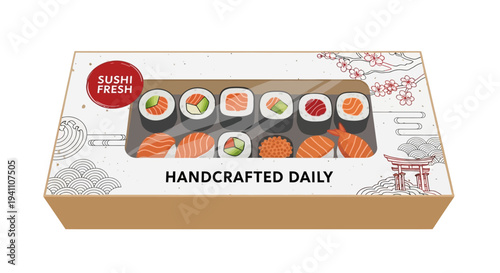 Handcrafted Sushi Box with Fresh Salmon and Avocado Rolls