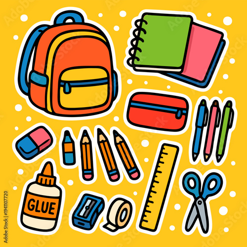 Colorful Hand-Drawn School Supplies Collection