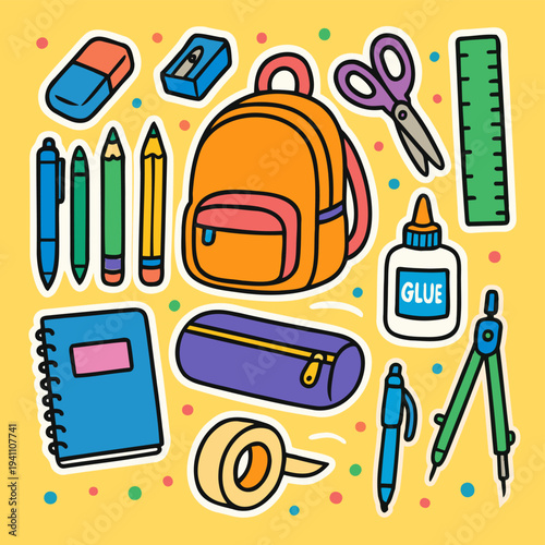 Colorful Hand-Drawn School Supplies Collection
