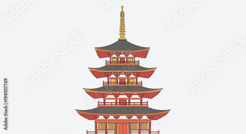 Traditional Japanese Pagoda Tower, Ancient Architecture, Cultural Landmark
