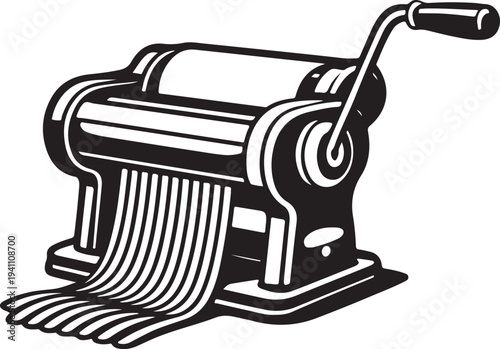 Silhouette of pasta maker extruding spaghetti, culinary art concept