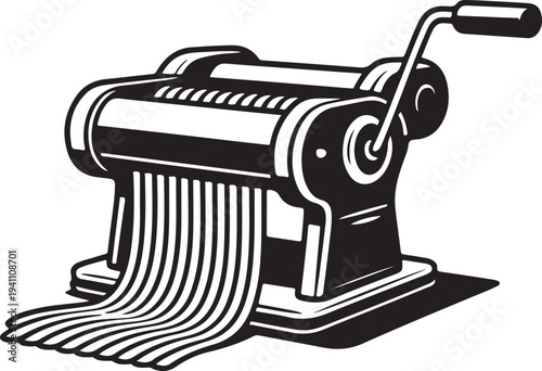 Silhouette of pasta maker extruding spaghetti, culinary art concept