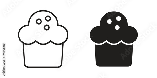 Cupcake icon, line pictogram on white.