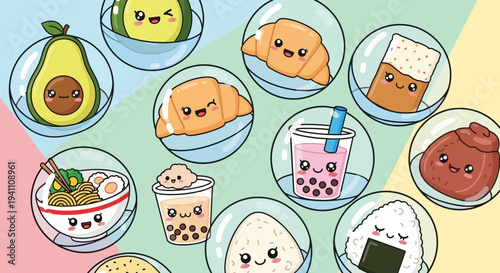 Kawaii Food Stickers: Cute Avocados, Croissants, Bubble Tea, Ramen, Onigiri & More