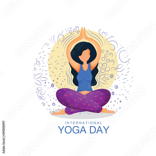 International Yoga Day A woman practices yoga Outdoors on Mat at Sunrise for Wellness and Mindfulness