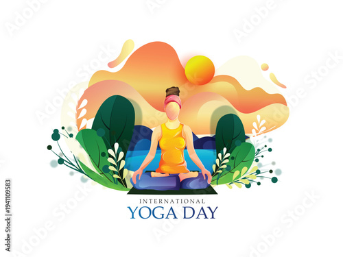 International Yoga Day A woman practices yoga Outdoors on Mat at Sunrise for Wellness and Mindfulness