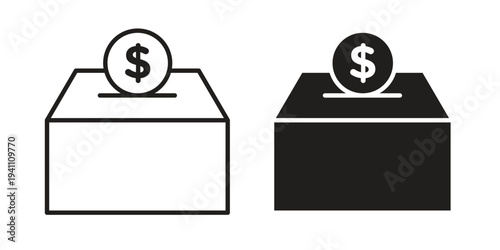 Donation box icon, line pictogram on white.