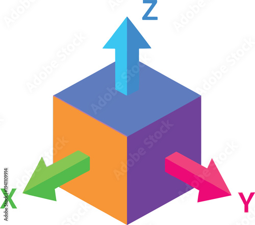 “3D Cartesian Coordinate System with X, Y, Z Axes – Isometric Vector Illustration for Mathematics, Geometry, and Data Visualization”
