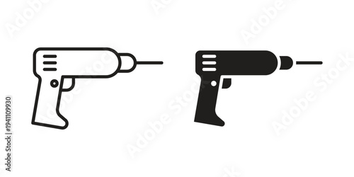 Drill icon, line pictogram on white.