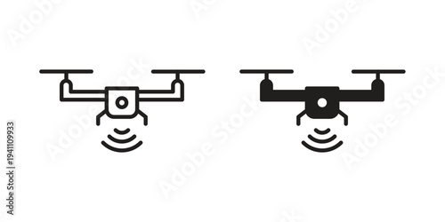 Drone icon, line pictogram on white.